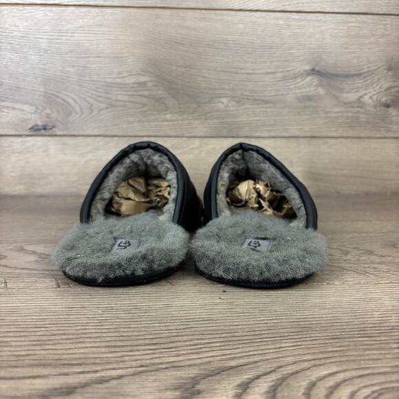 UGG Scuff Shearling Lined Slippers Men's Black Suede Leather - No Size Tag - Picture 5 of 12